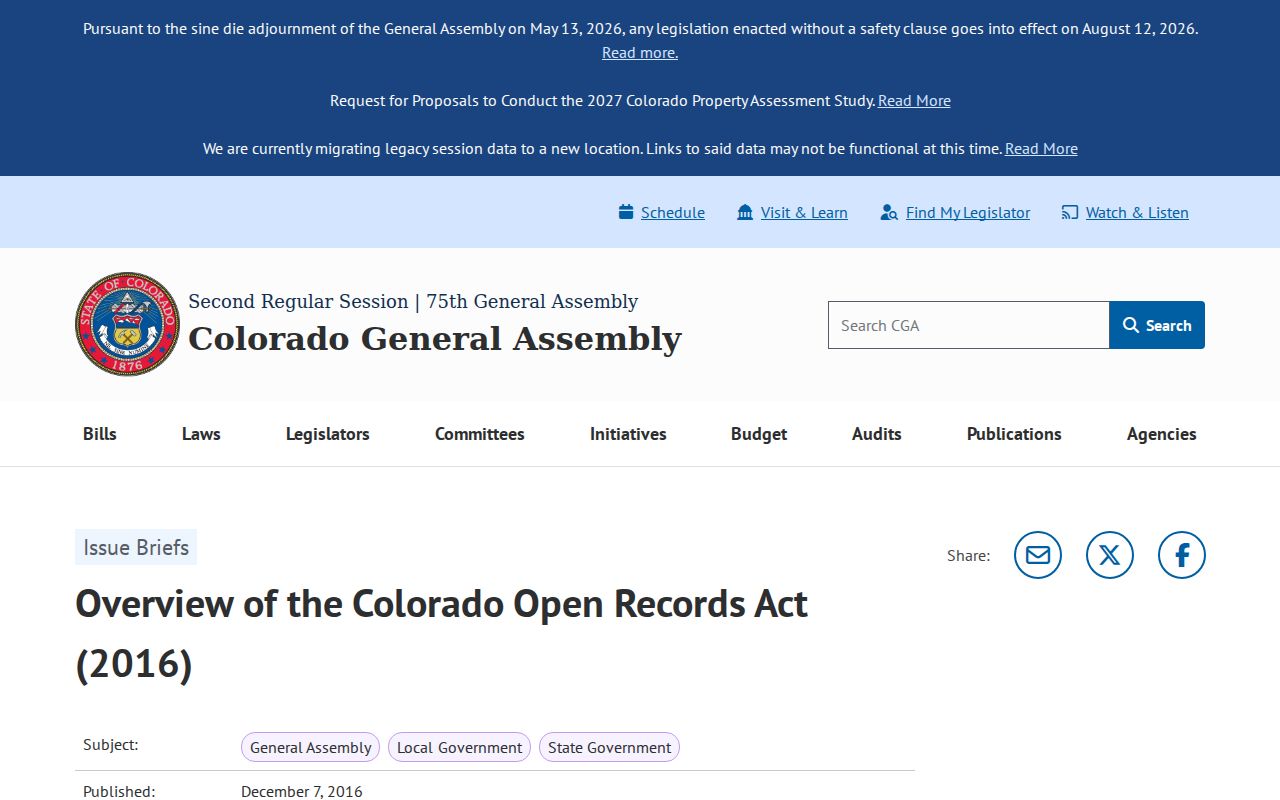 Colorado Open Records Act overview for Mineral County court records