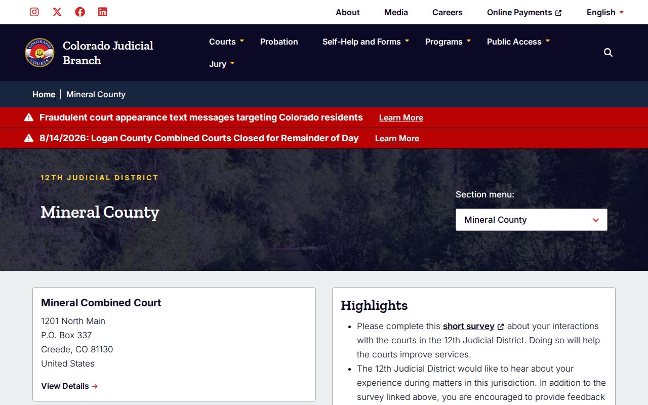 Mineral County court docket trial court home