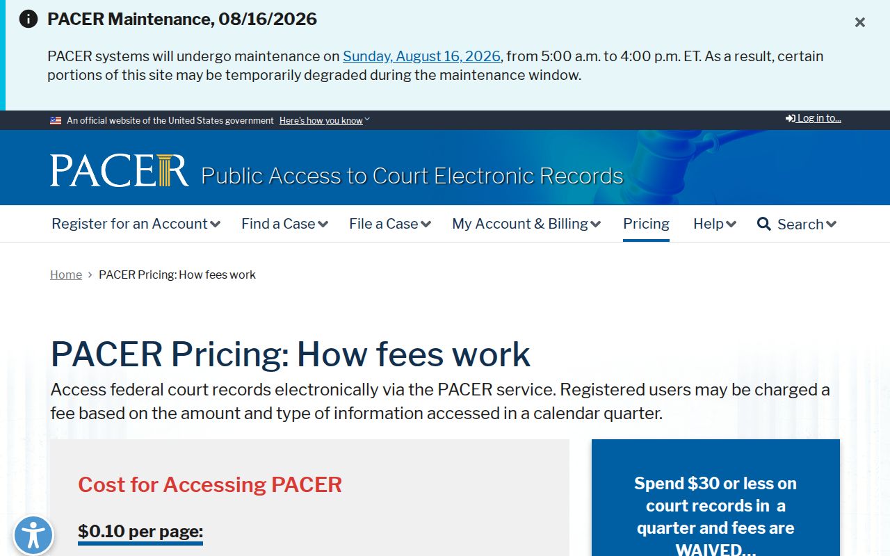 PACER fee page distinguished from Mineral County traffic court records
